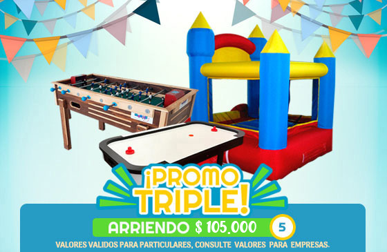 Promo Triple: Castillo inflable, mesa de hockey, mesa de taca taca