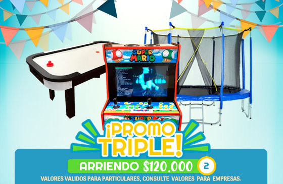 Promo Triple: Cama elástica, arcade y mesa de hockey